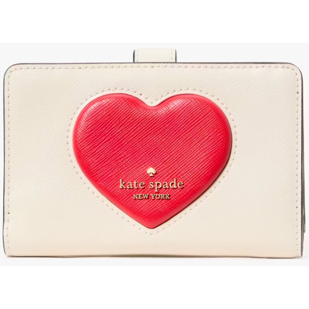 S Kate Spade Madison Puffy Heart White & Red Leather Medium Bifold Wallet Kk182